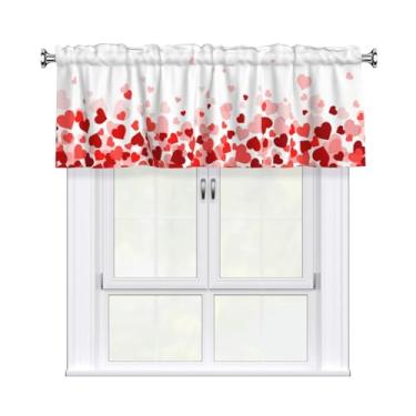 Imagem de Miaoquhe Cortina curta para Dia dos Namorados 137 cm x 45 cm vermelho rosa coração amor cozinha sanefa para janela dia dos namorados pequena tratamento de varão bolso para café saia para sala de
