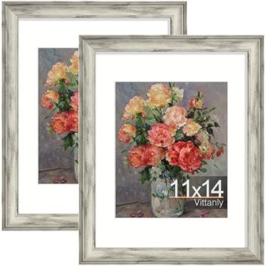 Imagem de Vittanly Conjunto de 2 porta-retratos 28 x 35 cm, moldura vintage ornamentada para parede ou mesa, exiba imagens de 20 x 25 cm com tapete ou 28 x 35 sem tapete, branco envelhecido