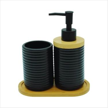 Imagem de Kit Banheiro Jogo Pia Porta Escova Sabonete Liquido Bandeja Preto