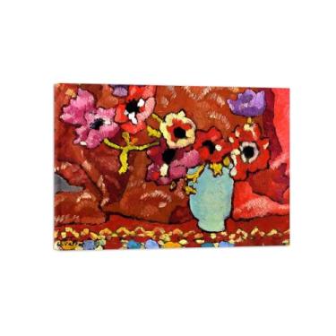 Imagem de BMZFYBS Pôster e impressões em tela de flores vintage - reprodução de pintura de arte de parede famosa - Anêmonas em jarro verde - imagens prontas para pendurar tela embrulhada 70 x 100 cm 27 x 39 pol