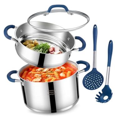 Imagem de ARC Panela de aço inoxidável de 6 litros com cesta a vapor, panela multi-vaporizador com tampa de vidro temperado para cozinhar, panelas multiuso com alça de silicone para vegetais, sopa, frutos do