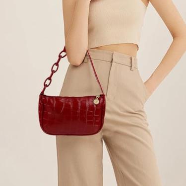 Imagem de Bolsa de mão de mão, bolsa de ombro pequena de poliuretano para mulheres, mini bolsa de ombro fofa para compras, caminhadas, viagens, Vermelho, 8 x 5 x 2 inches, Casual