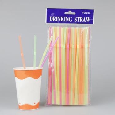 Imagem de 100 Pçs Canudos Descartáveis para Suco Smoothies com Cartão Azul - Fluorescente