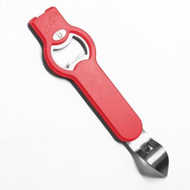 Imagem de Abridor de garrafa magnético 3 em 1 para geladeira, abridor manual de aço inoxidável para líquido com apanhador de tampa, cole na geladeira para armazenamento fácil, chave de igreja com ímã, vermelho