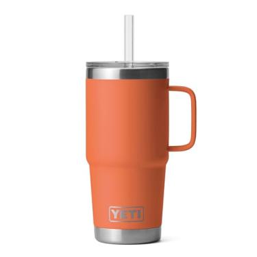 Imagem de Copo YETI Rambler de 740 ml com alça e tampa de canudo, copo de viagem com isolamento a vácuo e alça, aço inoxidável, argila alta do deserto