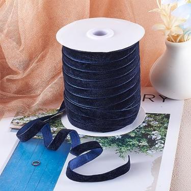 Imagem de Fita de veludo de 50 metros de largura, fita de veludo de face única, fitas de tecido azul meia-noite para embrulho de presente, artesanato, guirlanda, decoração de Natal