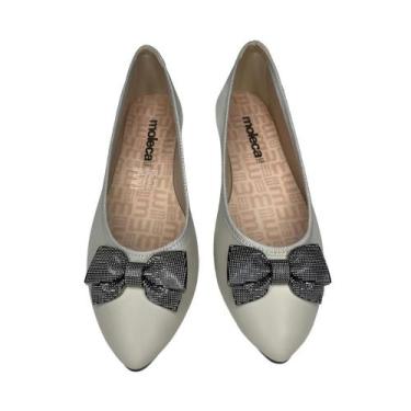 Imagem de Sapatilha Moleca Napa Sardenha Com Laco Prata Bico Fino Feminina Confo