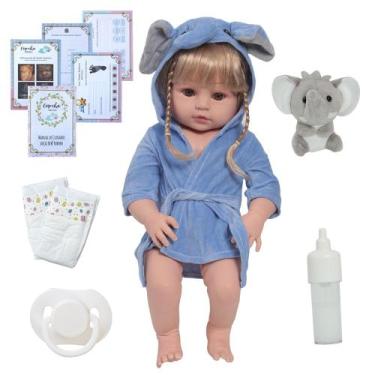 Imagem de Bebe Reborn Realista Menina Loira Roupão Elefante Fofinha - Cegonha Re