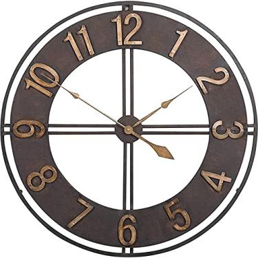 Imagem de ZJYWMM Relógio de parede grande de 60 cm para uso externo de 58 cm de ferro forjado retrô relógio de jardim à prova de intempéries relógio de parede de rosto aberto enorme decoração relógios de jardim