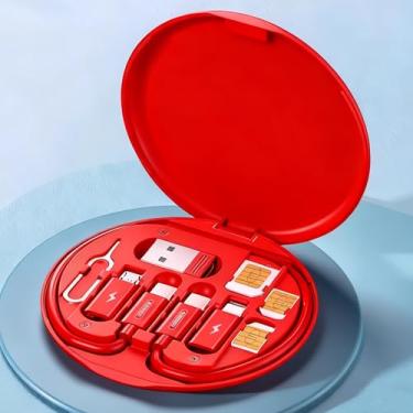 Imagem de Kit adaptador de carregador multiUSB, USB C para dispositivo iOS/tipo C/Micro/USB A, transferência de dados, contém compartimento para cartão (vermelho)