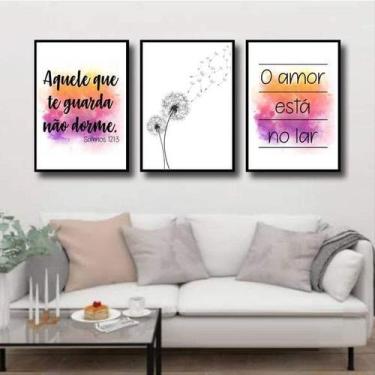 Imagem de Kit 3 Quadros Decorativo Salmo 12:13 Amor Está No Ar 34x23cm - Quadros