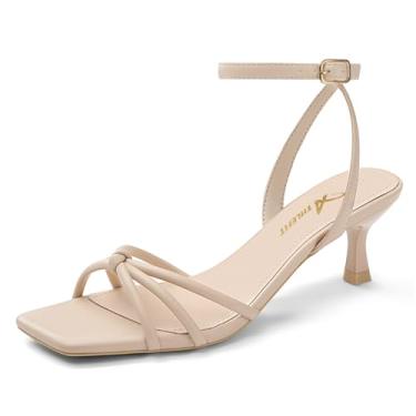 Imagem de Athlefit Sandália feminina de salto alto, bico aberto, com tiras, salto baixo, tira no tornozelo, vestido de festa de verão, Nude., 38
