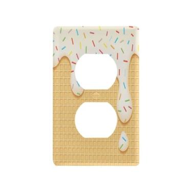 Imagem de Blueangle Placa de parede de tomada dupla de cone de sorvete, tamanho padrão, placas de cobertura de tomada elétrica de 1 gangue para decoração de quarto de escritório em casa, 4,53 x 2,76 polegadas