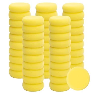 Imagem de Pacote com 50 esponjas de pintura redondas de 7 cm - Esponjas de argila de cerâmica amarela para cerâmica, pintura facial e artesanato artístico