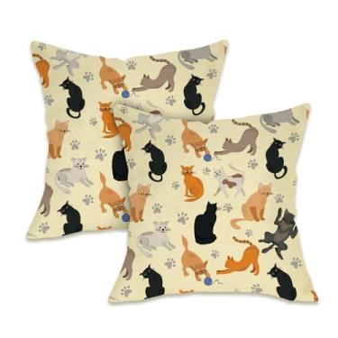 Imagem de Fahrendom Conjunto de 2 capas de almofada decorativas com tema de gato, 45,7 x 45,7 cm, fronha engraçada para varanda e pátio, presente para amantes de animais de estimação, estampa de patas fofas