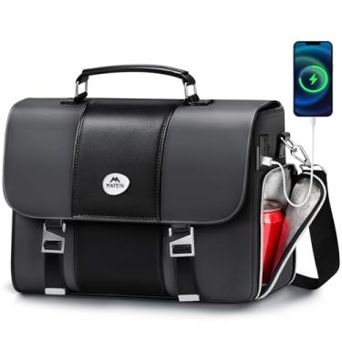 Imagem de MATEIN Maleta de negócios masculina de 15,6 polegadas, bolsa mensageiro de couro sintético para laptop com porta de carregamento USB e refrigerador, bolsa tiracolo à prova d'água estilosa para