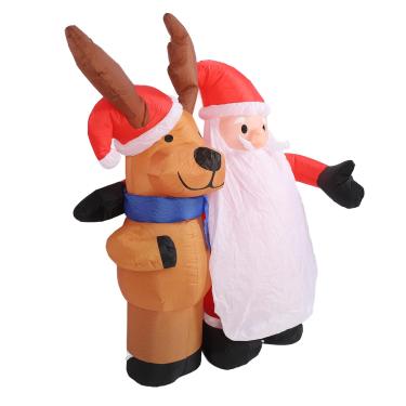 Imagem de ZJchao Decoração Inflável de Papai e Renas de 1.6m, Decoração de Quintal de Natal Ao Ar Livre Com Luzes Led, para Decorações de Feriado de Festa de Gramado de Jardim (Plugue UE 220-240V)