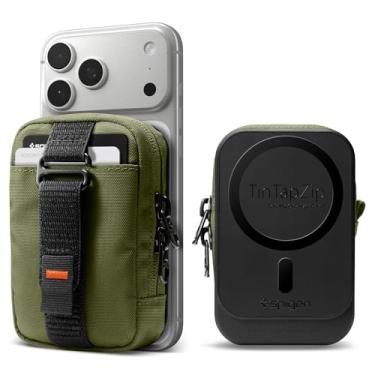 Imagem de Spigen Organizador de bolsa magnética EDC cartão SSD carteira clipe de cinto projetado para MagSafe e Pixelsnap compatível com iPhone 16/15/14/13/12 Pixel 10 Series e mais - verde-oliva (zíper de