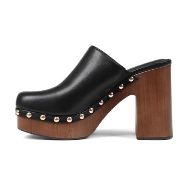 Imagem de Oiamenne Sandálias femininas de salto alto grossas, salto alto, bico redondo, sem cadarço, rebite, salto cravejado para mulheres, sapatos casuais confortáveis, Blackpu, 37