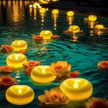 Imagem de Vela flutuante de 61 cm x 5 cm, vela flutuante de LED sem chama, ativada por água, 200 horas, para centros de mesa, banheira, piscina, fonte