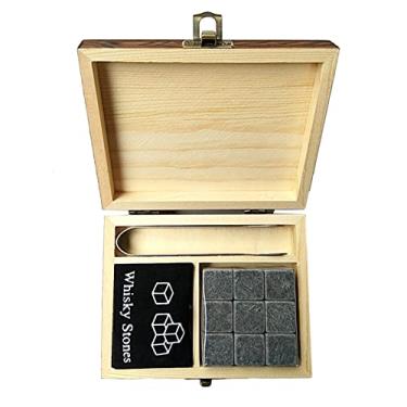 Imagem de Conjunto de 9 Pedras Whisky com Caixa Madeira Resfriamento Reutilizáveis para Acessórios Bebidas Frias Vinho Cerveja Suco