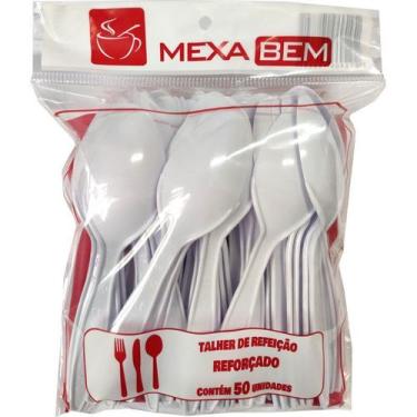 Imagem de Colher de Plástico Descartável Branca para Refeição Master Mexa Bem C/