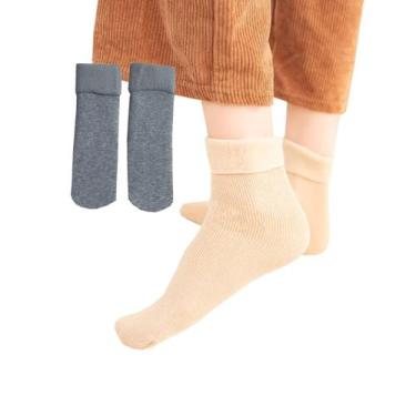 Imagem de Meia Masculina Térmica Canelada com Pelúcia Fleece Frio Intenso: Kit 2
