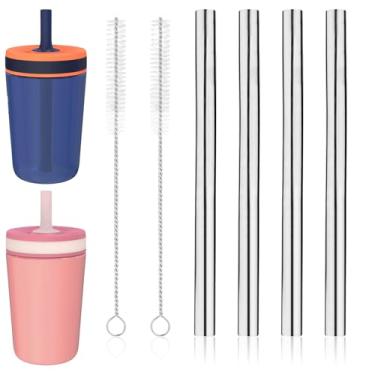 Imagem de 4 peças de substituição de canudo de metal compatíveis com Zak Designs Kelso garrafa de água de 425 g com 2 escovas de limpeza, canudos de aço inoxidável reutilizáveis de 11,8 cm/4,65 pol para copo de