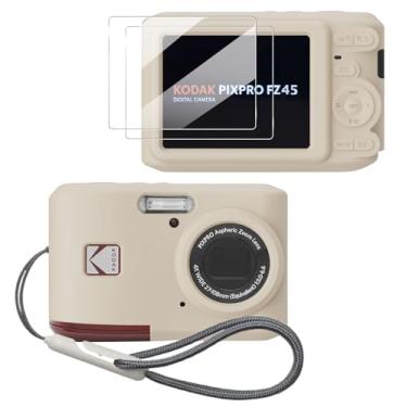Imagem de Tedubax Capa para acessórios Kodak PIXPRO FZ45, FZ45, capa protetora de silicone macio, vem com 2 protetores de tela e 1 alça de pulso - Off white