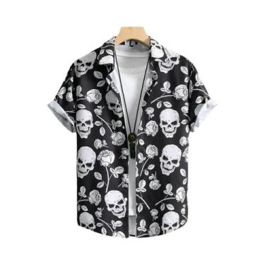 Imagem de Camisa Havaiana Masculina De Manga Curta Com Estampa Em Patchwork 3D, 