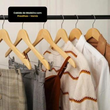 Imagem de Kit 6 Cabides de Madeira com Presilhas - Verniz TRC7675 - TOP RIO