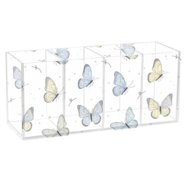 Imagem de Burbuja Porta-canetas de acrílico Butterflies com 4 compartimentos, suporte de lápis transparente para pincéis de maquiagem, acessórios de mesa de escritório em casa