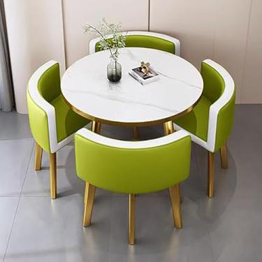 Imagem de Conjunto de cadeiras de mesa de jantar de 5 peças, combinação de mesa de recepção e cadeira com moldura de metal forte, mesa de centro de sala de reuniões de negócios, para quarto, biblioteca, lounge