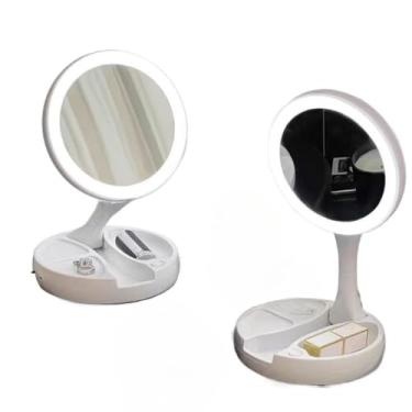 Imagem de Espelho Maquiagem Aumento 10x Dobravel Com Dupla Luz Led Organizador Usb(KIT2)
