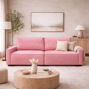 Imagem de Sofá 3 Lugares Moderno Contemporâneo Sala Recepção Suede Rose
