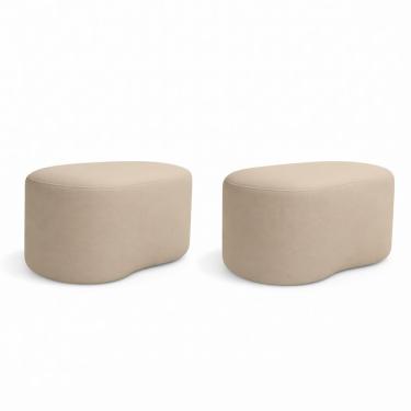 Imagem de Kit 2 Puff Feijão Curvo Orgânico Sala Redondo Confortável Moderno Suede Bege