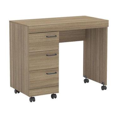 Imagem de Escrivaninha Osaka com 3 Gavetas e Rodízios - Castanho - Politorno, Ca