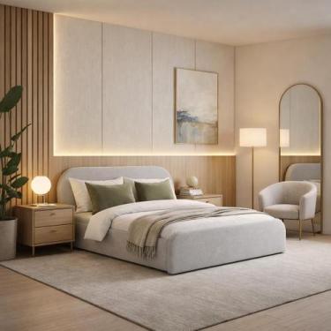Imagem de Cama Queen Estofada Valentina 1.60m Base Baixa Design Contemporâneo - 