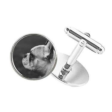 Imagem de DIYthinker Abotoaduras com clipe de botão redondo para animais de estimação com imagem cinza