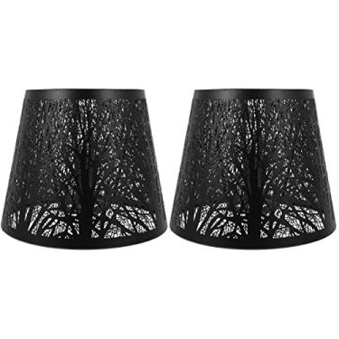 Imagem de KALLORY Abajures de metal 2 peças, capa de lâmpada de sombra de árvore E27 ferro capa de lâmpada esculpida oca para luz de chão, lustre de mesa, preto