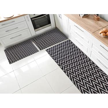 Imagem de Kit Jogo de Cozinha 3 Peças Tapete+Passadeiras Chevron Preto/Cinza Antiderrapante