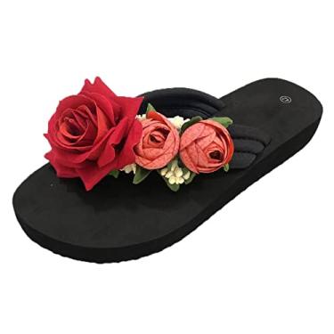Imagem de Chinelos para mulheres, sandálias de tira em T fashion com strass sandália plana com tira no tornozelo sandálias casuais femininas chinelos praia, Z01-vermelho, 7.5