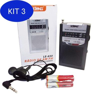 Imagem de Kit 3 Mini Rádio De Bolso Am/Fm/Sw Le-650- Lelong + 2 Pilhas