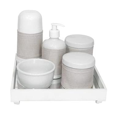 Imagem de Kit Higiene Espelho Completo Porcelanas, Garrafa Pequena e Capa Branco