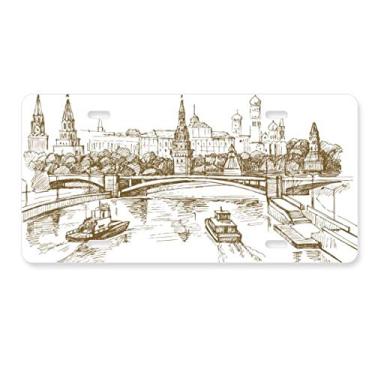 Imagem de DIYthinker Placa de carro para decoração de carro com desenho de ponto de referência da River Bridge Acessório de aço inoxidável