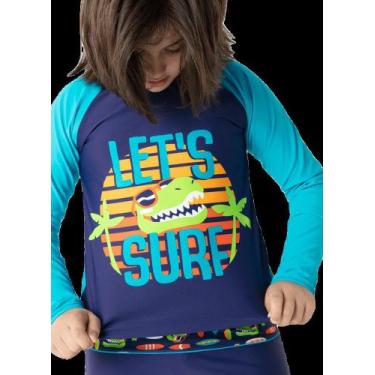 Imagem de Camiseta Puket Juvenil Uv 50 Dino Surf Praia E Piscina
