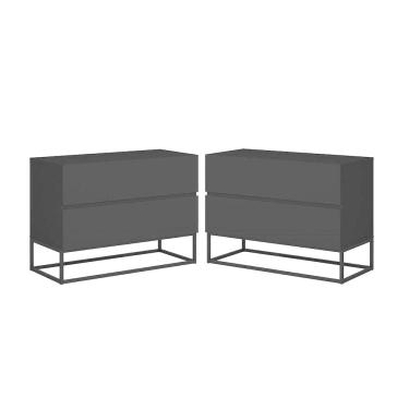 Imagem de Imagem  Kit 2 Mesa de Cabeceira Industrial Com Pés De Ferro Preto 2 Gavetas Puxador Cava 