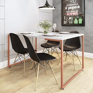 Imagem de Conjunto Mesa de Jantar Industrial com 4 Cadeiras Base Madeira Eames Branco/Cobre/Preto