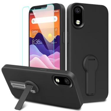 Imagem de Nijiadi Capa para celular ZTE Avid 579 Z5156CC / Blade A3 Joy/Nubia Blade A5 Plus capa de telefone com protetor de tela de vidro giratório 360° dobrável oculto/suporte capa protetora - preta