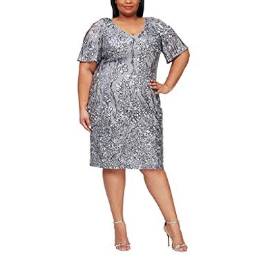Imagem de Alex Evenings Vestido feminino plus size curto de lantejoulas, Prata, 52